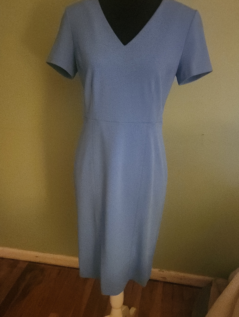Classic V-Neck Short Sleeve Dress in Light Blue